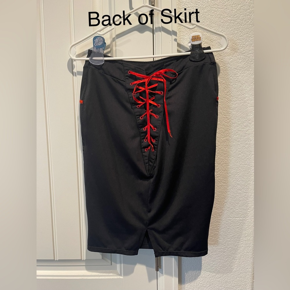 Red Ribbon Lace Up Pencil Skirt, Size Small - Picture 5 of 16